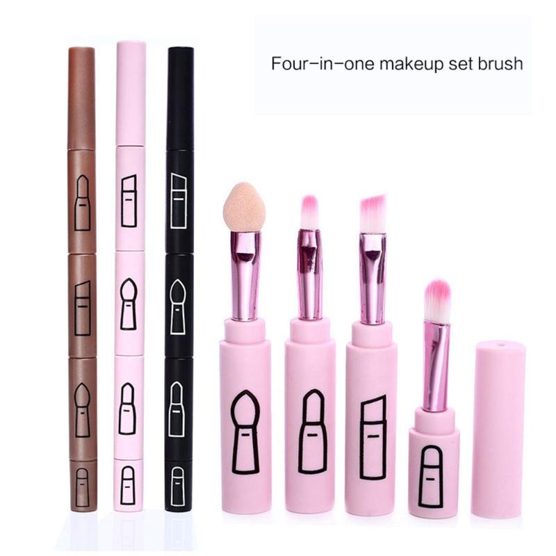 

4 in 1 Portable Retractable Makeup Brush For Lip Eyeliner Eyeshadow Brush Plastic Handle Professional Makeup Cosmetic Tool