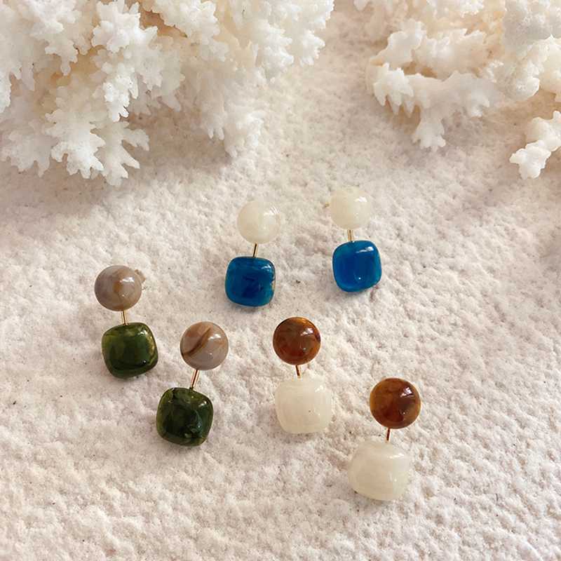 

2020 Geometric Round Square Contrast Color Resin Earrings Vintage Cute Students Earring for Girls Simple Ear Statement Jewelry