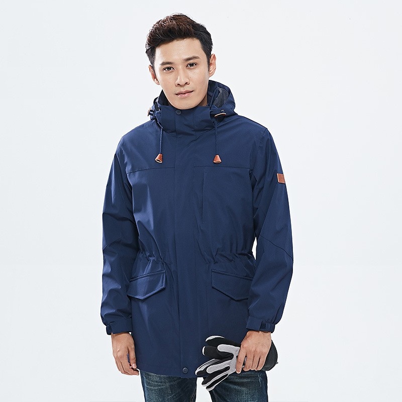 

Autumn and winter men's outdoor 3 in 1 medium long two-piece windbreaker jacket male windproof warm Camping Hiking ski coat, Black