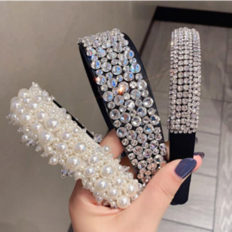 

Ladies Elegant Full Crystals Hairband Very Shiny Rhinestones Head Band for Women Hair Accessories Luxury Headpiece Pearls Hoop