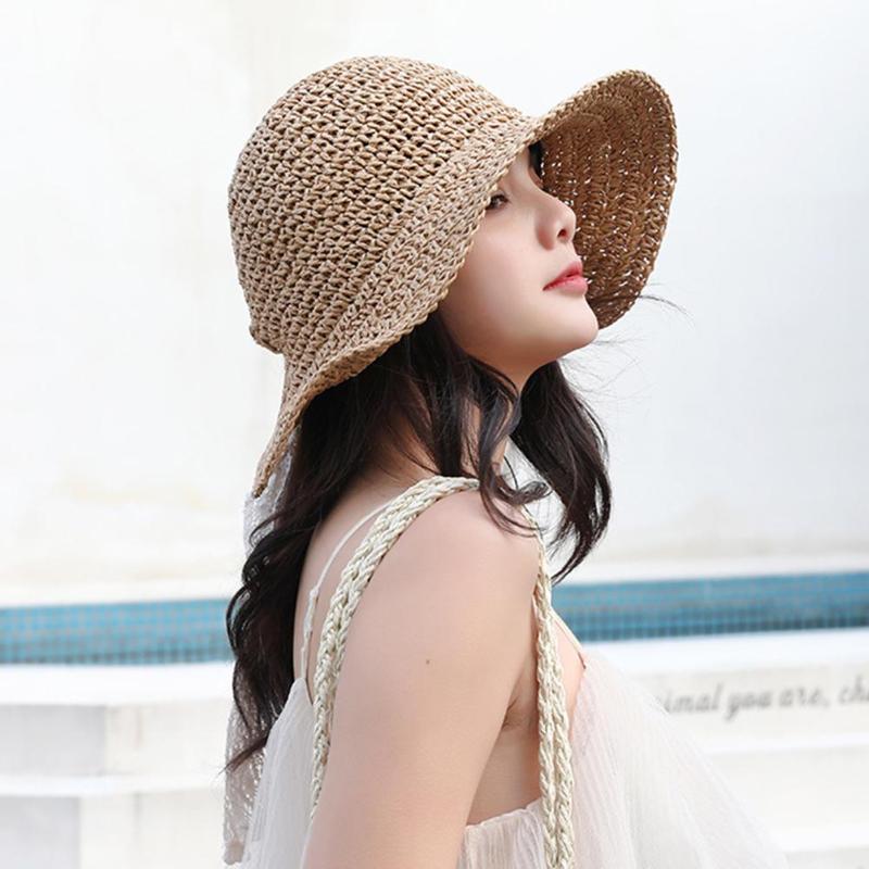 

NEW Fashion Straw Weave Panama Hat Summer Sun Hats for Women Man Beach Straw Hat for Men UV Protection Cap chapeau femme Sunhat, Khaki