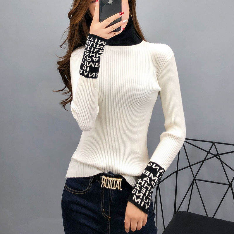 

Thin Tight Women Basic Long Sweater Sleeved Women Sweaters And Pullovers Turtleneck Slim Sweaters Ladies Knitted Fashion SBM8, Yellow