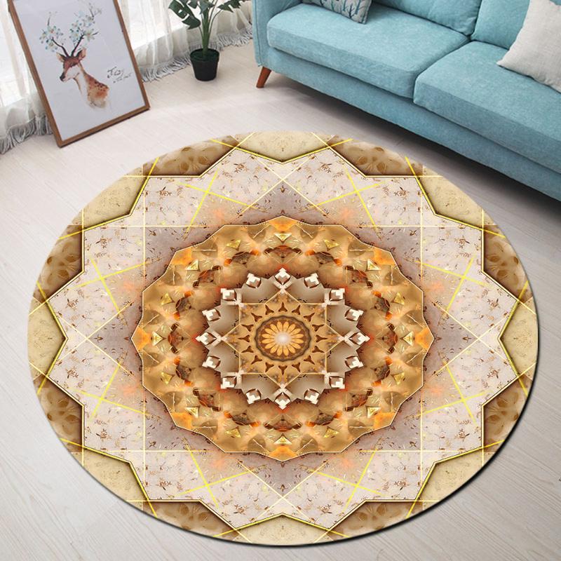 

Modern Nation Style Round Carpet Bohemia Ethnic Mandala Geometric Patterns Carpet Bedroom Room Mat Living Room Non-slip Rugs