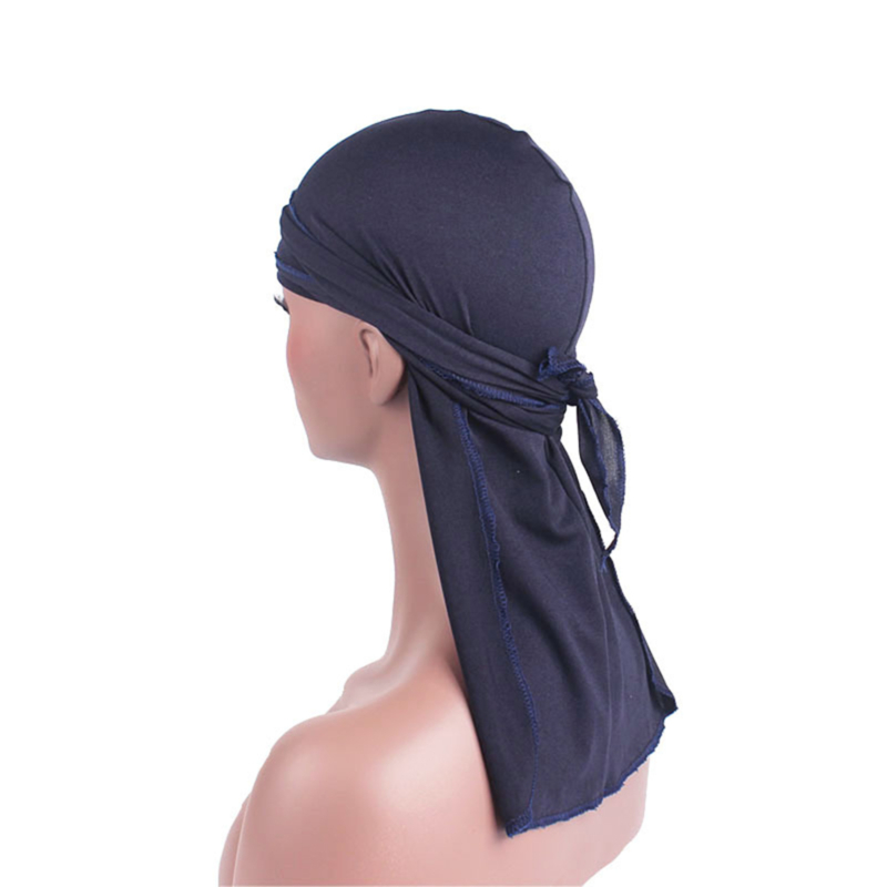 

Long Tail Durag Men Turban Women Chemo Cap Breathable Bandana Hat Unisex Headwarp Elastic Bonnet High Quality