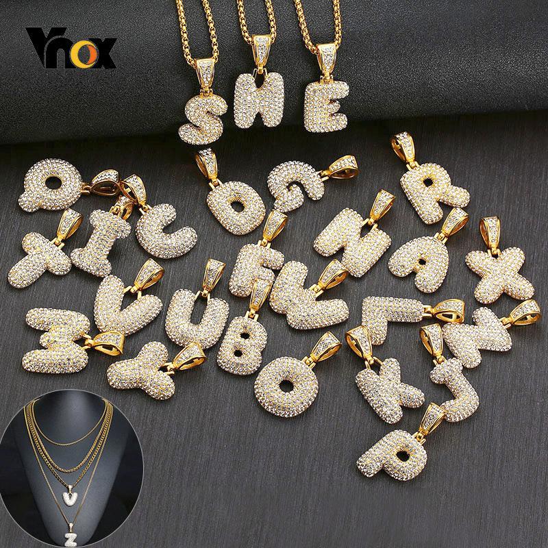 

Vnox Custom Name A-Z Bubble Letter Alphabet Necklace For Men Women Gold Tone Stainless Steel Pendant Bling Hip Hop Chain Jewelry, Silver