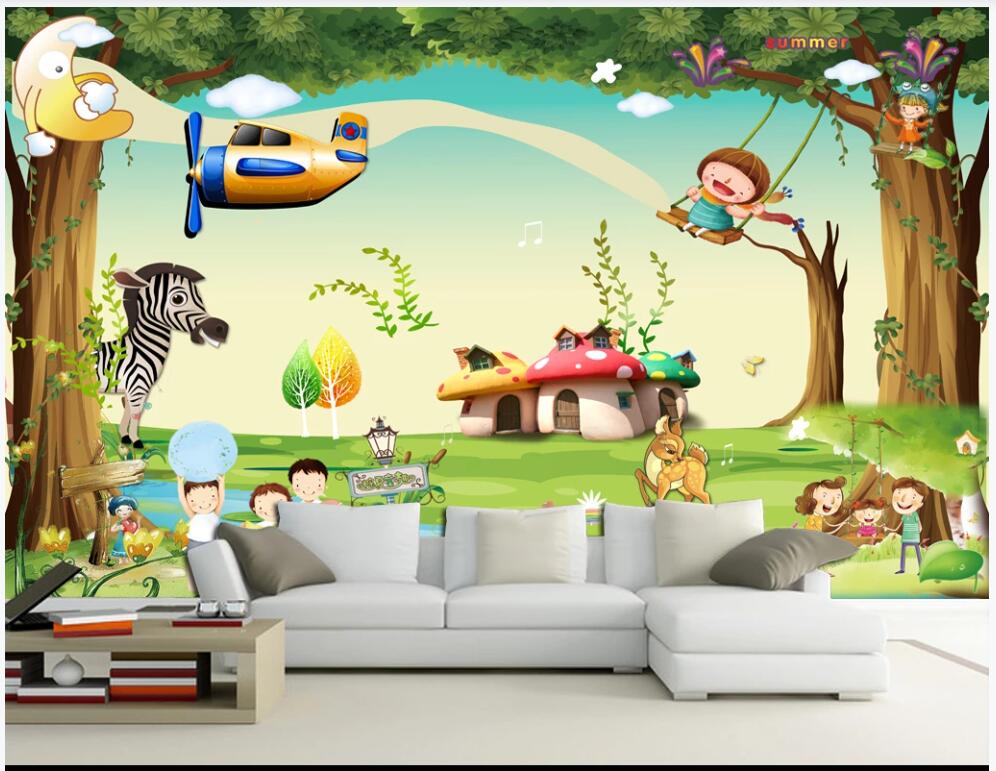 

3d wallpaper custom photo mural on the wall Cartoon kid room mushroom house airplane home decor photo wallpaper for walls 3 d, Non-woven