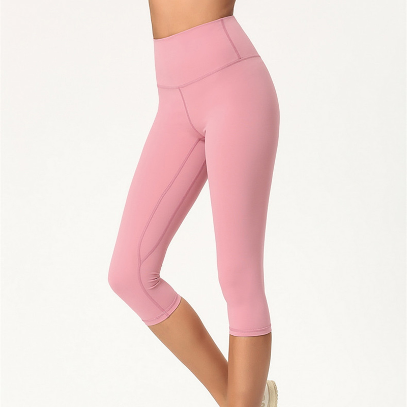 

3/4 Length High Waisted Women Yoga Pants Squat Proof Cropped Training Tights Woman Sports Fitness Gym Flex Capri Leggings, Pink