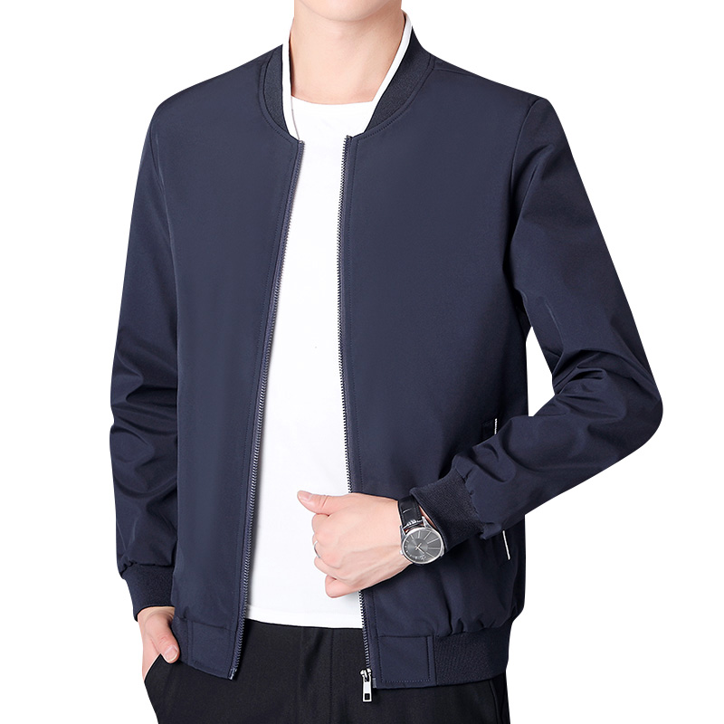 

2020 Jacket autumn middle-aged and elderly coat men's jacket Loose dad wear casual short solid color baseball collar, Black