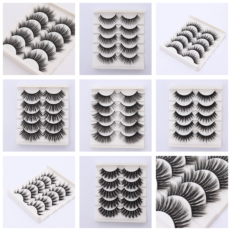 

5 Pairs 3D Mink Eyelashes Handmade Reusable Natural Curling Thick Eyelash Popular False Lashes Makeup Tools 29 Styles