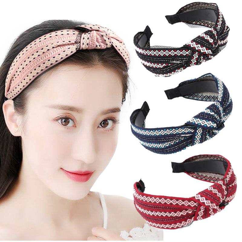 

Haimeikang 2020 Women Solid Headband Bezel Head Hoop Headwear Fashion Knotted Hair Accessories for Women Striped Hair Bands