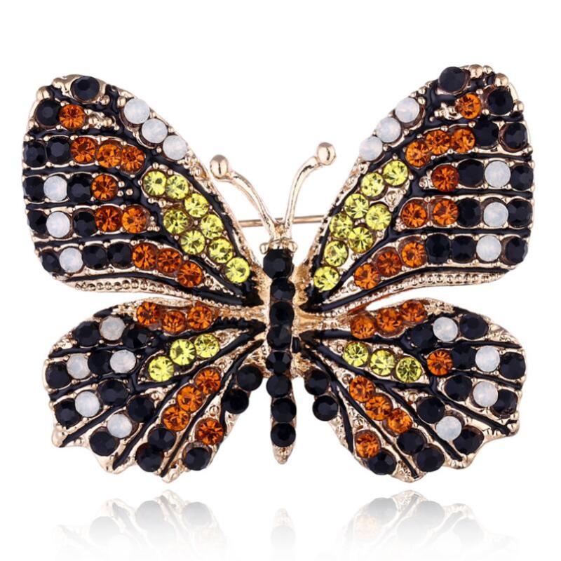 

New Hot Colored Butterfly Rhinestone Pins Badge Brooch For Women Fashion Jewelry Accessories Boutonniere Enamel Pin Broszka AZ65