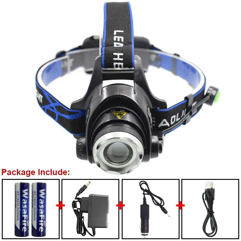 

Zoomable XML T6 LED Headlamp Rechargeable Headlight Working Head Lamp Light Waterproof 18650 Frontal Torch + Charger