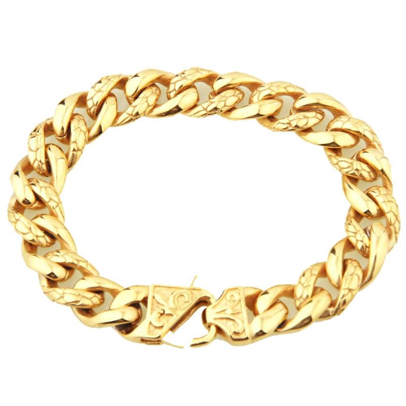 

13mm Men's Bracelet Gold Color Stainless Steel Biker Curb Chain Bracelets Bangles Men Hip Hop Cuban Link Bracelet jewelry