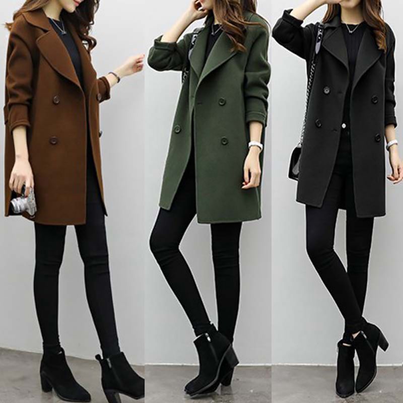 

2020 Autumn Spring Warm Trench Female Overcoat Medium-Long Women Slim Type Coat Double-breasted Trench Outfit