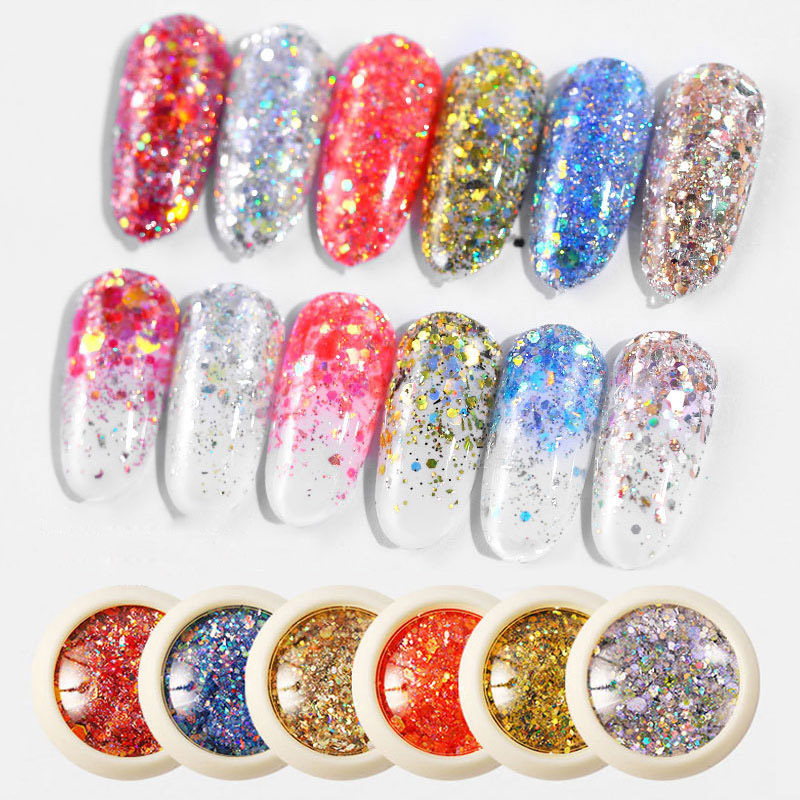 

2020 6 Colors Women Nail Sequins Set Mirror Effect Nail Glitter Powder with Sealant
