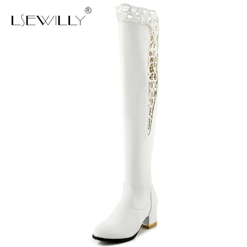 

Lsewilly 2020 Winter Platform Shoes Woman Over The Knee Boots Cut-Outs Thick Heel Rinding Knight Shoes Plus Size 33-46 E12, Black
