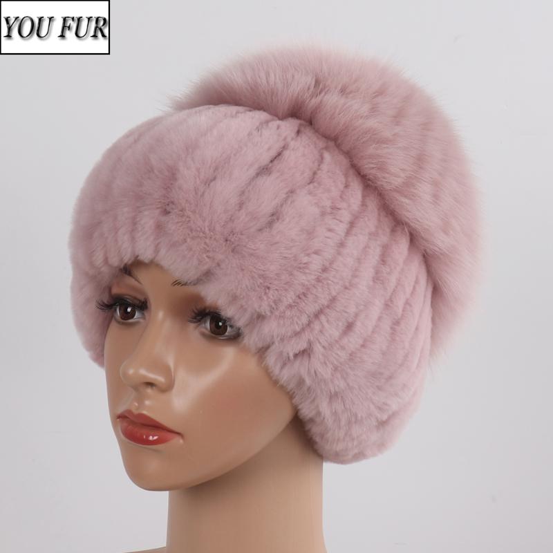 

Natural Knitted Fur Hats For Women Winter Warm Real Rex Fur Caps Russia Lady Outdoor Quality Real Rex Hat, Grey
