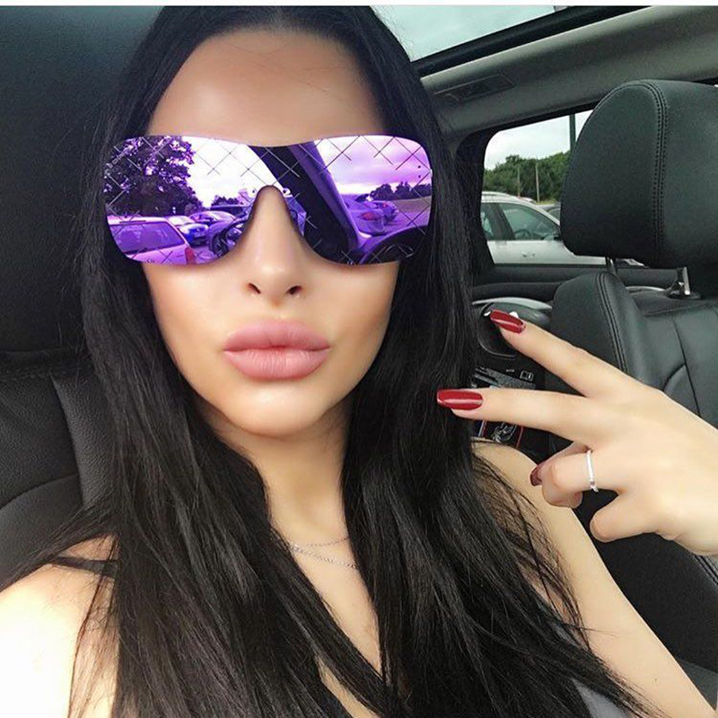 

Purple Shield Sunglasses Metal Oversized Fashion Shades Large Quilting Lens Mirror Reflective Sun Glasses For Men