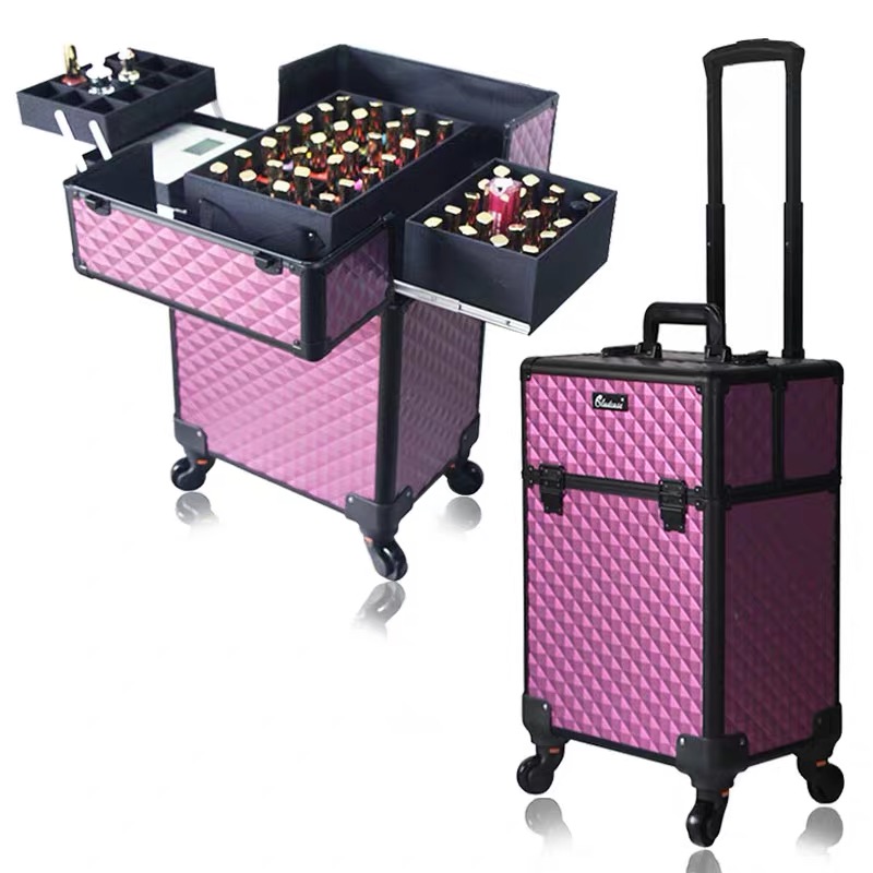 

women large makeup box professional nail Cosmetic case make up trolley suitcase