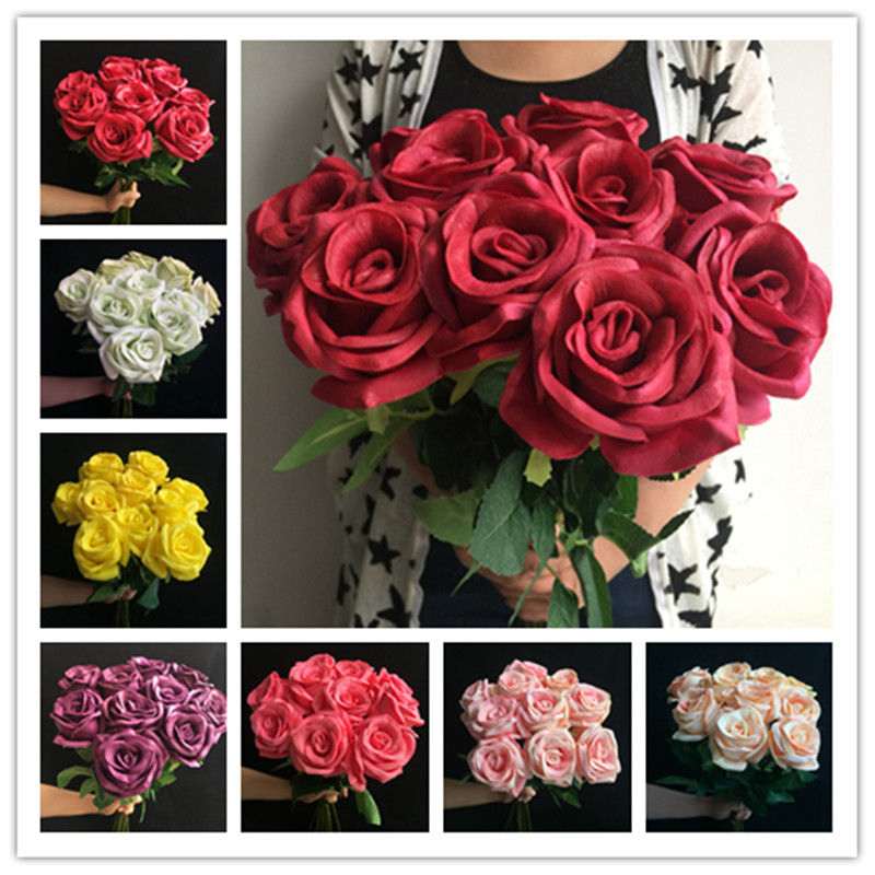

one Real Touch Rose Simulated Fake Latex Roses big rose flowers for Wedding Party Artificial Decorative Flowers