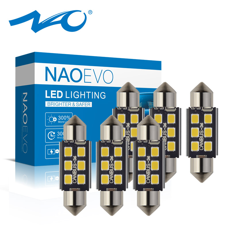 

NAO 6x C5W CANBUS 28mm LED 31mm NO Error Festoon 36mm C10W 39mm 41mm 44mm car interior lights 12V Not Flashing reading led Bulb, As pic