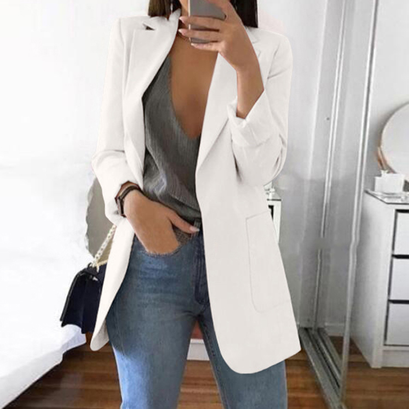 

2020 Women' Fashion Lapel Suit Jacket Cardigan Blazer Office Lady Business Formal Suit Coat Autumn Long Sleeve Slim Jackets, Beige