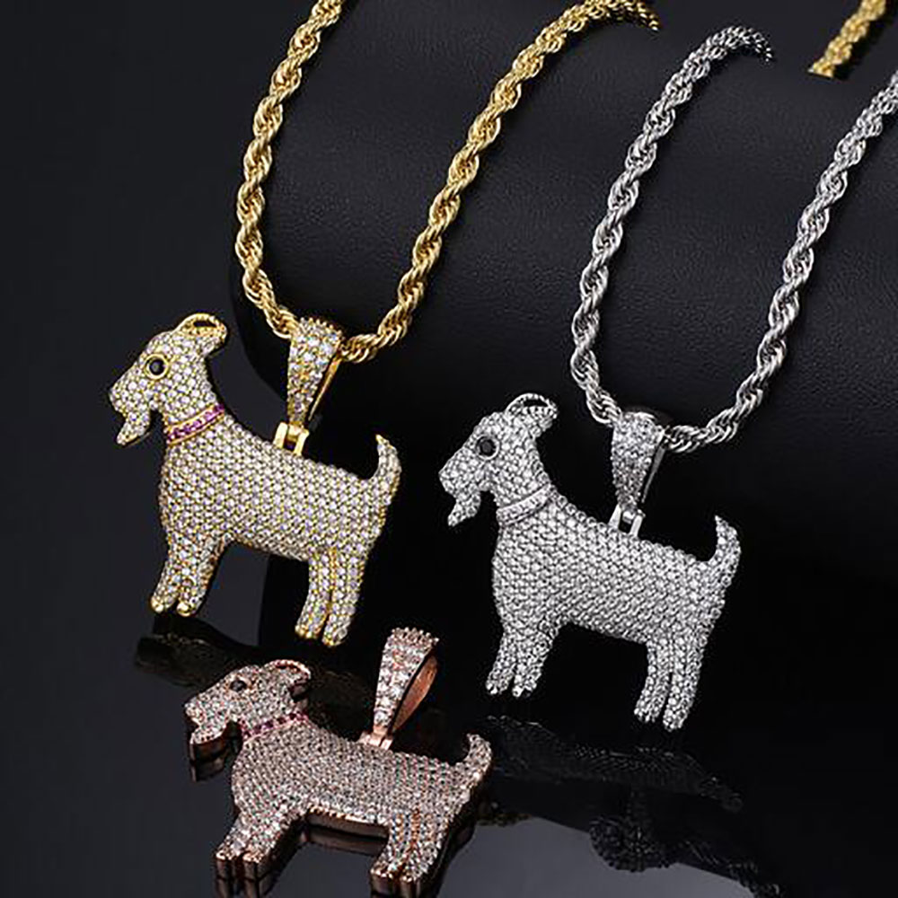 

14K Gold Plated Zirconia GOAT Pendant Bling Pendant Necklace Iced Gold Silver Rosegold HipHop Jewelry Mens Women Gifts