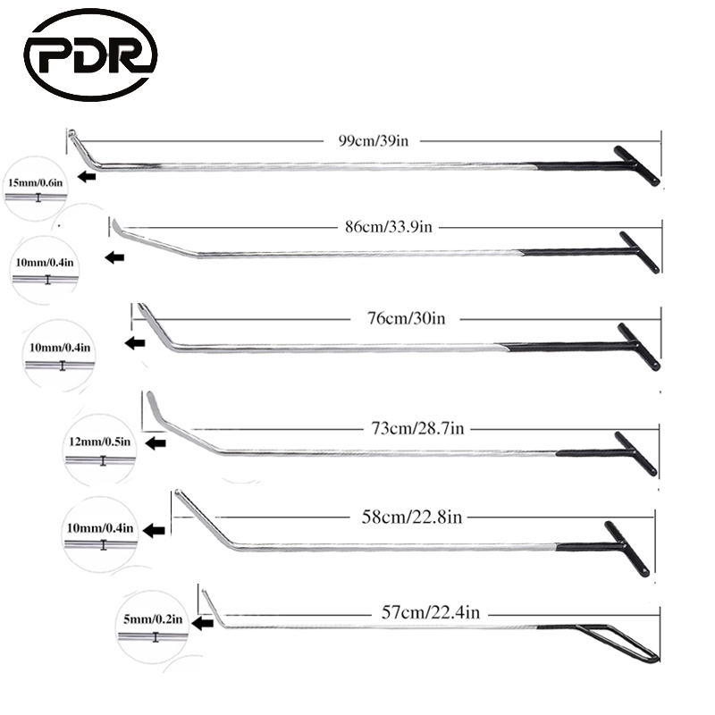 

6 pcs/set PDR push Rods Set Paintless Dent Repair Tools Rods for Car Dent Remover Puller Hail Damage Repair Kit