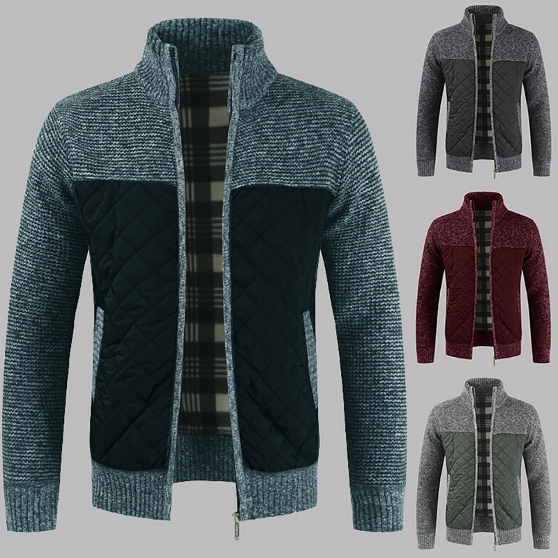 

Autumn Winter Sweater Tops Men Striped Turtleneck Full Sleeve Zipper Solid Color Thick Slim Male Fashion Open Stitch