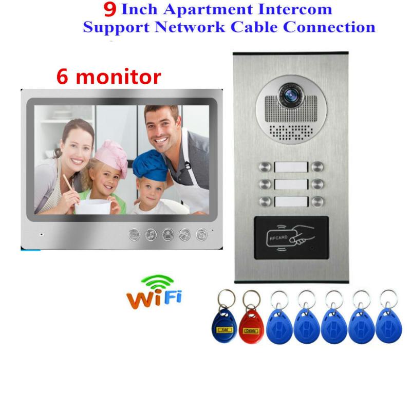 

9" RFID IR-CUT WIFI IP Video Intercom 1000TVL HD Camera 2 to 6 Monitors Doorbell Villa Apartment Doorphone Kits