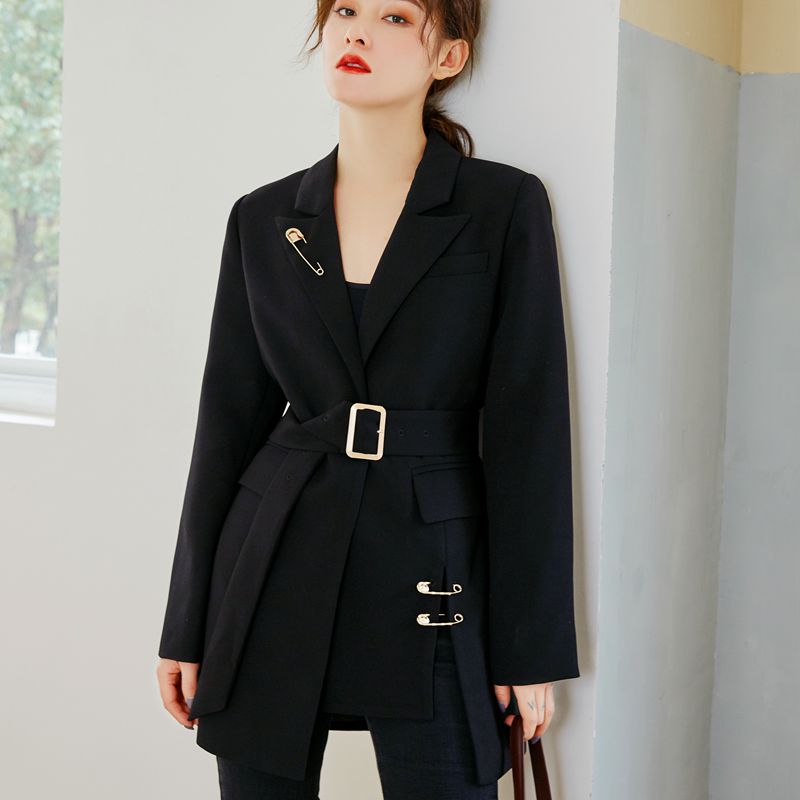 

ZCSMLL 2020 Black Suit Jacket Women' Autumn Fashion French Design Sense Is Thin, A Buckle Temperament Small Suit