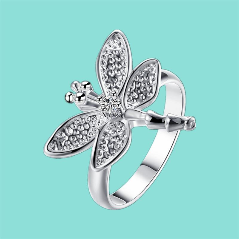 

Cluster Rings Fashion 925 Silver Dragonfly For Women Luxury Jewelry Ring Charm