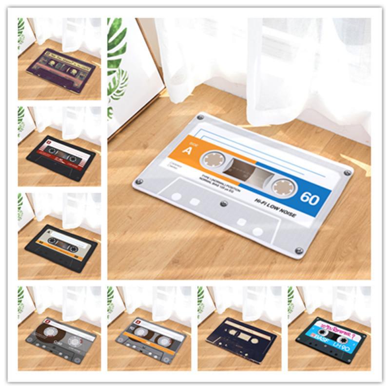 

50x80cm Vintage Entrance Anti-Slip Doormat Magnetic Cassette Tape Mix Tape Carpets Household Bedroom Rugs Decorative Stair Mats, As show