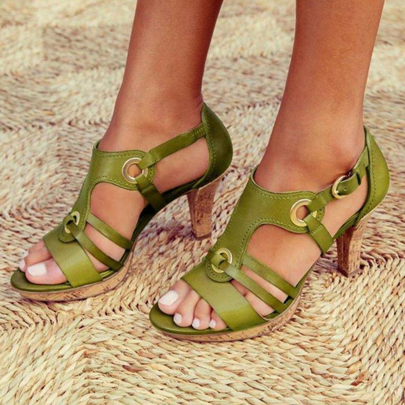 

2020 New Women Sandals Strappy Mule Heel Sandals Slippers Women High Heels Flip Flops Square Toe Slides Party Sandalia Feminina, Green