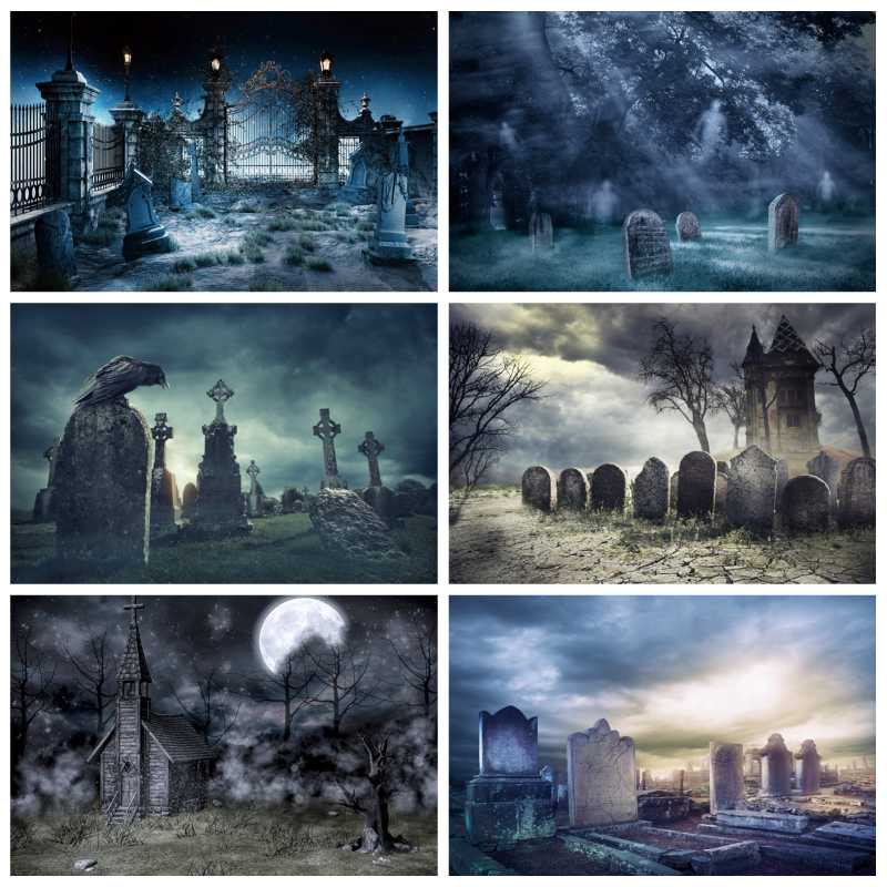 

Laeacco Halloween Backdrops Photography Tomb Park Star Terrible Night Party Scene Photography Backgrounds Photocall Photo Studio