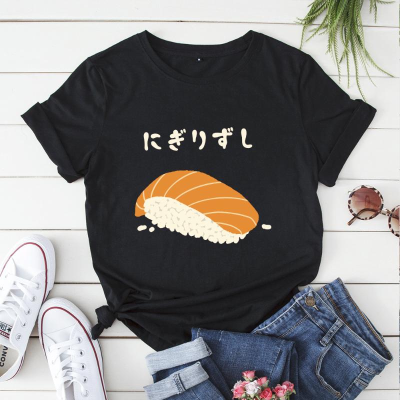 

Funny Cotton T Shirts Sushi Print T-Shirt Streetwear Large Size 5XL Cartoon Cotton Tshirt Harajuku Basic Tees Shirt Ladies Tops, No pattern