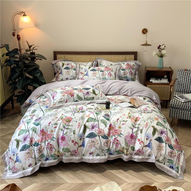 

Morning Glory Flowers Bedding Set 4 Piece Duvet Cover Bed Sheets and Pillowcases Silky Egyptian Cotton ropa de cama matrimonio, 14