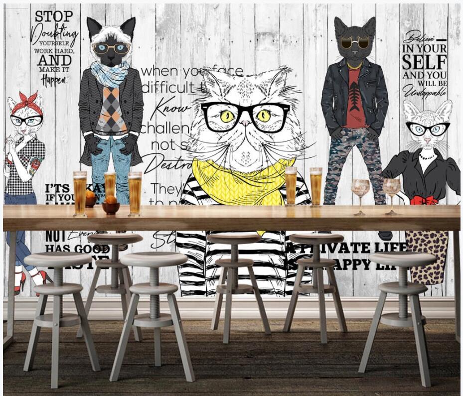 

3d wallpaper custom photo mural White plank wood grain retro tooling clothing animal cat man home decor photo wallpaper for living room, Non-woven wallpaper