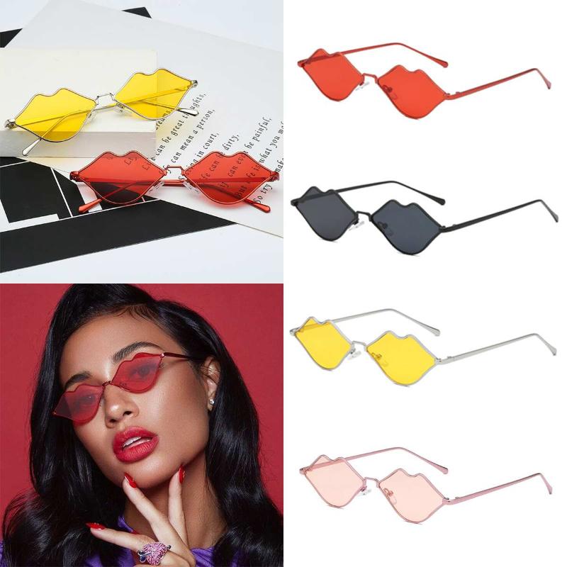 

European And American Fashion Metal Sunglasses Ladies Trend Small Frame Lips Shape Sunglasses Colorful Wild Glasses With Case
