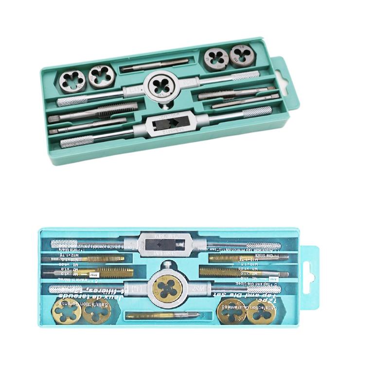 

12pcs Tap Die Set M3-M12 Screw Thread Metric Taps Wrench Dies DIY Kit Wrench Screw Threading Hand Tools Alloy Metal with Bag