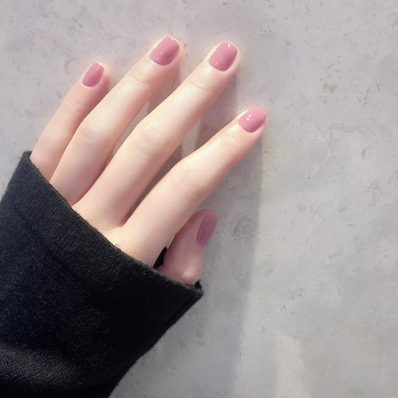 

24pcs Atmospheric Fashion Detachable Pure Rose Purple Color Fairy Girls Decoration Short Style Finished Fake Nails TN, As