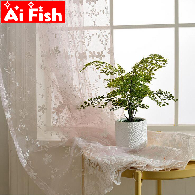 

Korean Fresh White Gypsophila Lace Embroidery Sheer Curtains For the Living Room Customized Floating Window Bedroom AP058-30, Pink