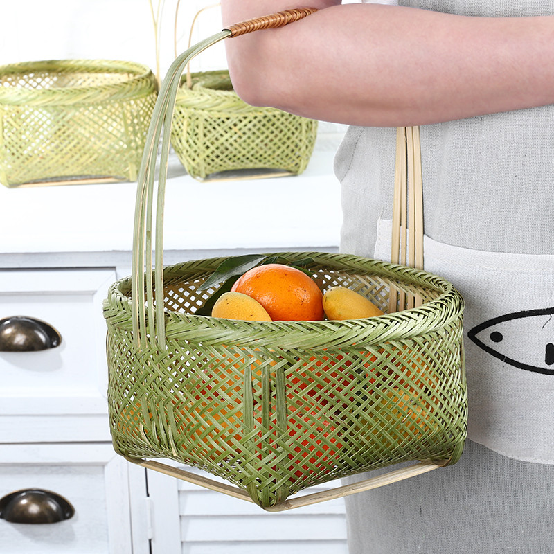 

Bamboo Hand-made Hand Basket Bamboo Basket Fruit Collection Family Picnic Egg P