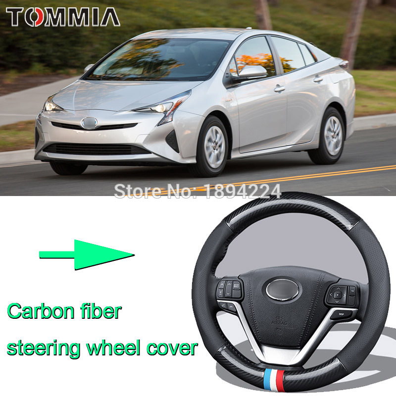 

38CM Size M Rubber Carbon Fiber Leather Car Steering Wheel Cover Non-slip breathable For Toyota prius