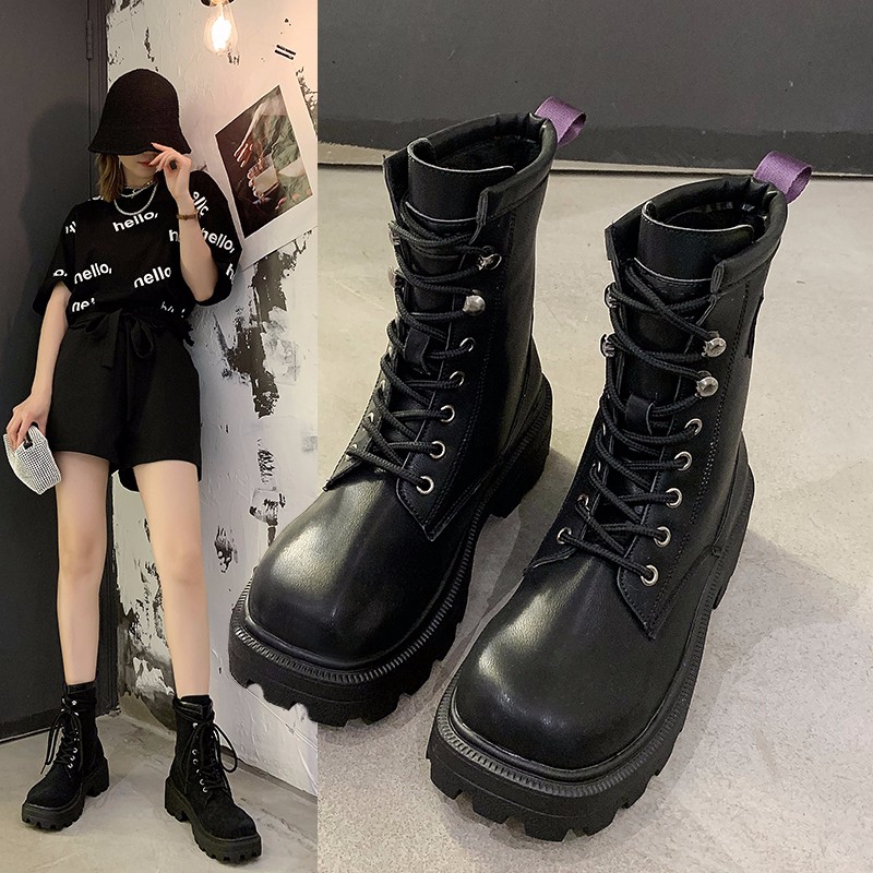 

boots British style 2020 new height increased wild thick-soled ins net red thin boots locomotive short, Black