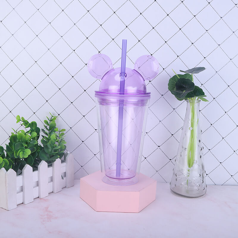 

400 to 500ml Mouse Ear Tumbler Transparent Cup Double Walled Acrylic Dome Sublimation Tumbler Portable Multi Colors Bottle