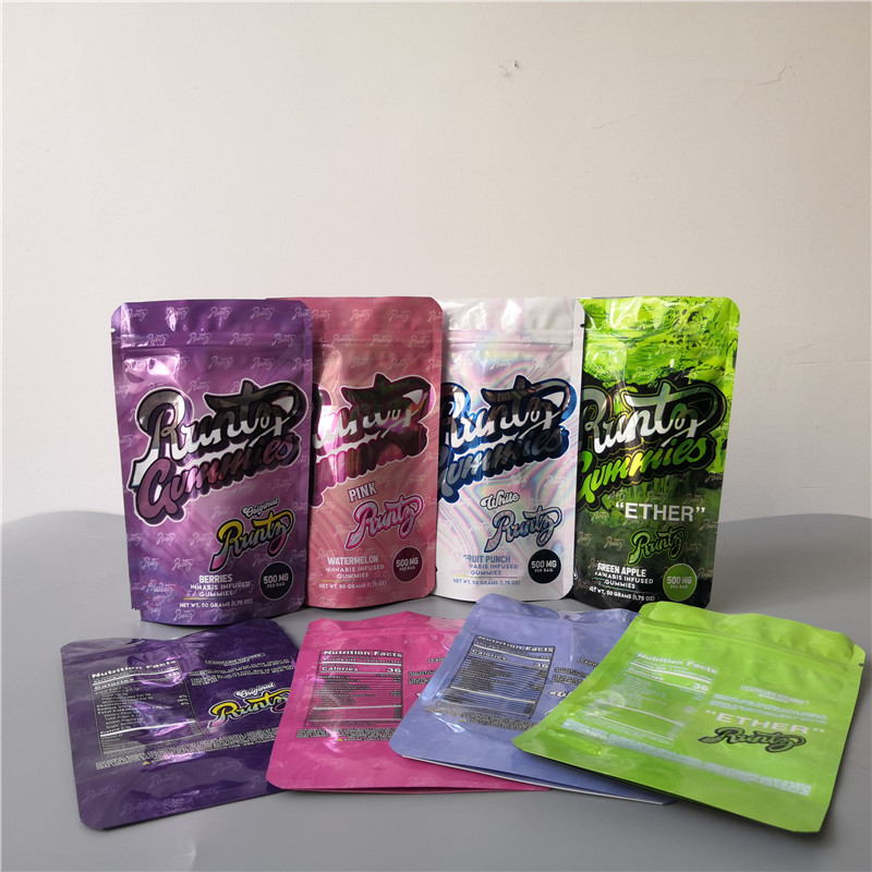 

Runtz Gummies Maylar bag 500mg Ether Dank Gummi Worm mylar bags Smell proof Edibles Packaging bags