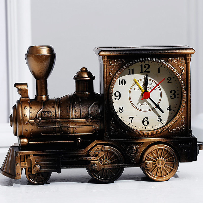 

Retro Locomotive Train Alarm Clock Stylish Personality Engine Design Model Student Table Decor Clock Creative Kids Student Gift