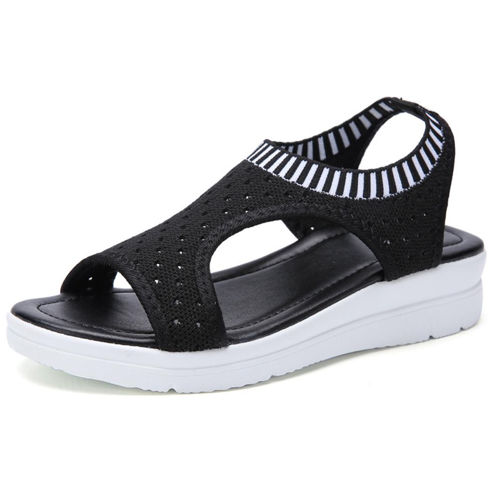 

women summer sandals slip-on flat ladies sandals comfy wedge female shoes fashion breathable girls sandals wj043, Black