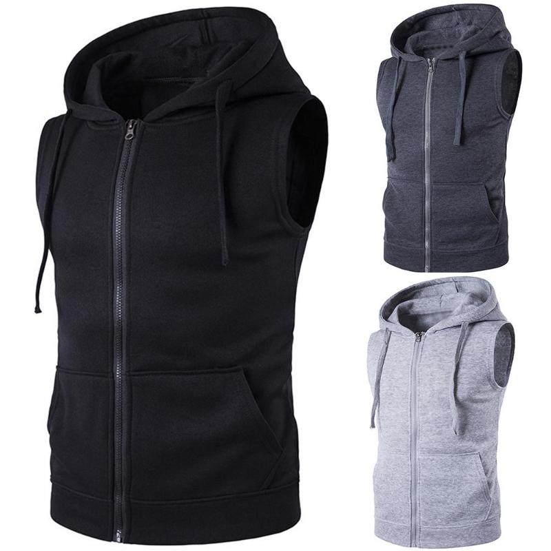 

Men Fashion Solid Color Vest Jacket Zipper Pockets Waistcoat Sleeveless Hoodies Winter Waistcoat Men Casual Windbreaker, Black